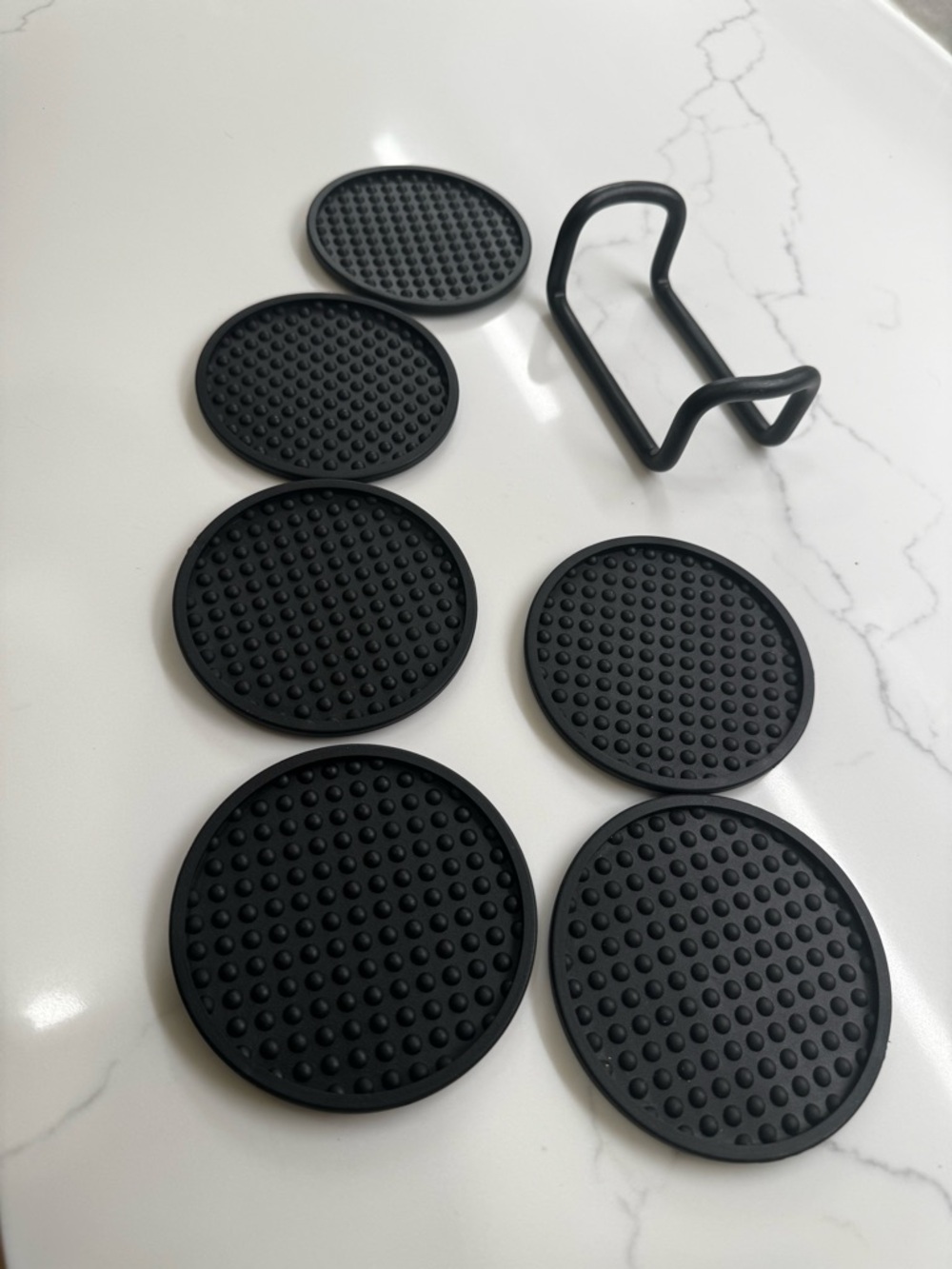 Modern Black Silicone Coaster Set with Metal Holder (6 Pack)